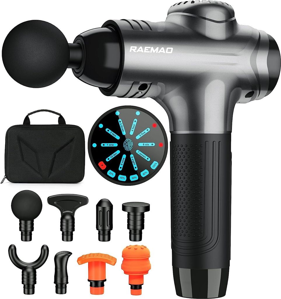 OKWISH Massagepistole Massage Gun Elektrisches Massagegerät, Muskel Massagepistole mit 8 Massageköpfen, Handmassagegerät für Nacken Schulter Ti...