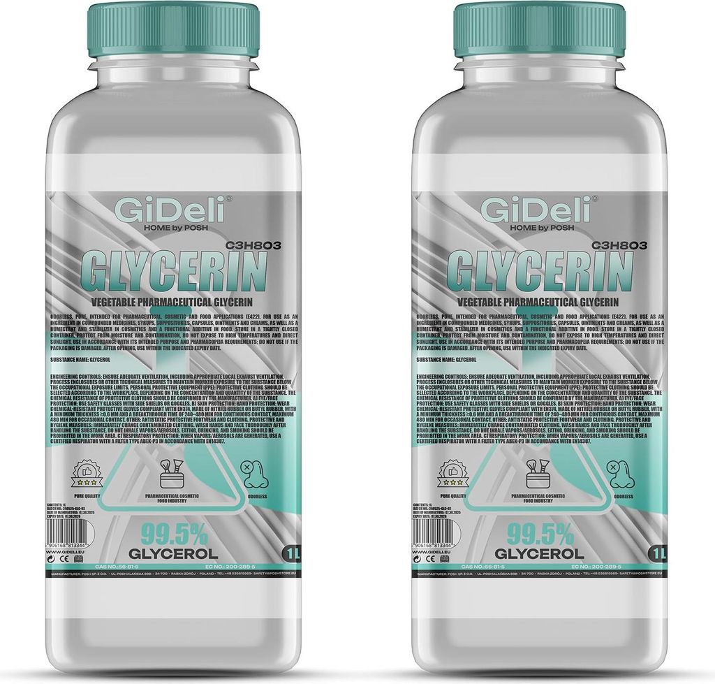 Glycerin VG 2L 99,5% Pharmaqualität E422 pflanzlich Kosmetik Haushalt GiDeli