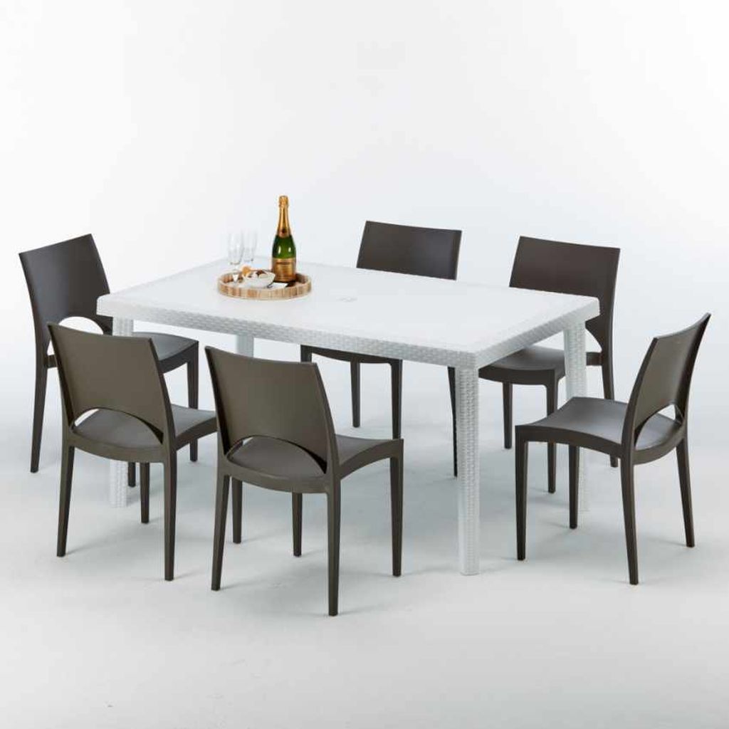 Weiß Rechteckig Tisch und 6 Stühle Farbiges Polypropylen-Außenmastenset Grand Soleil Paris Summerlife - Braun