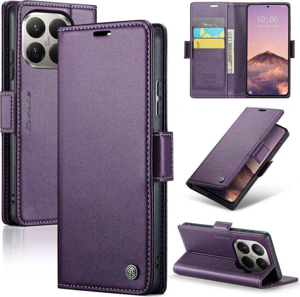Lederhülle für Xiaomi 15T Pro Brieftasche Kartenfach Schutzhülle mit Standfunktion Lila