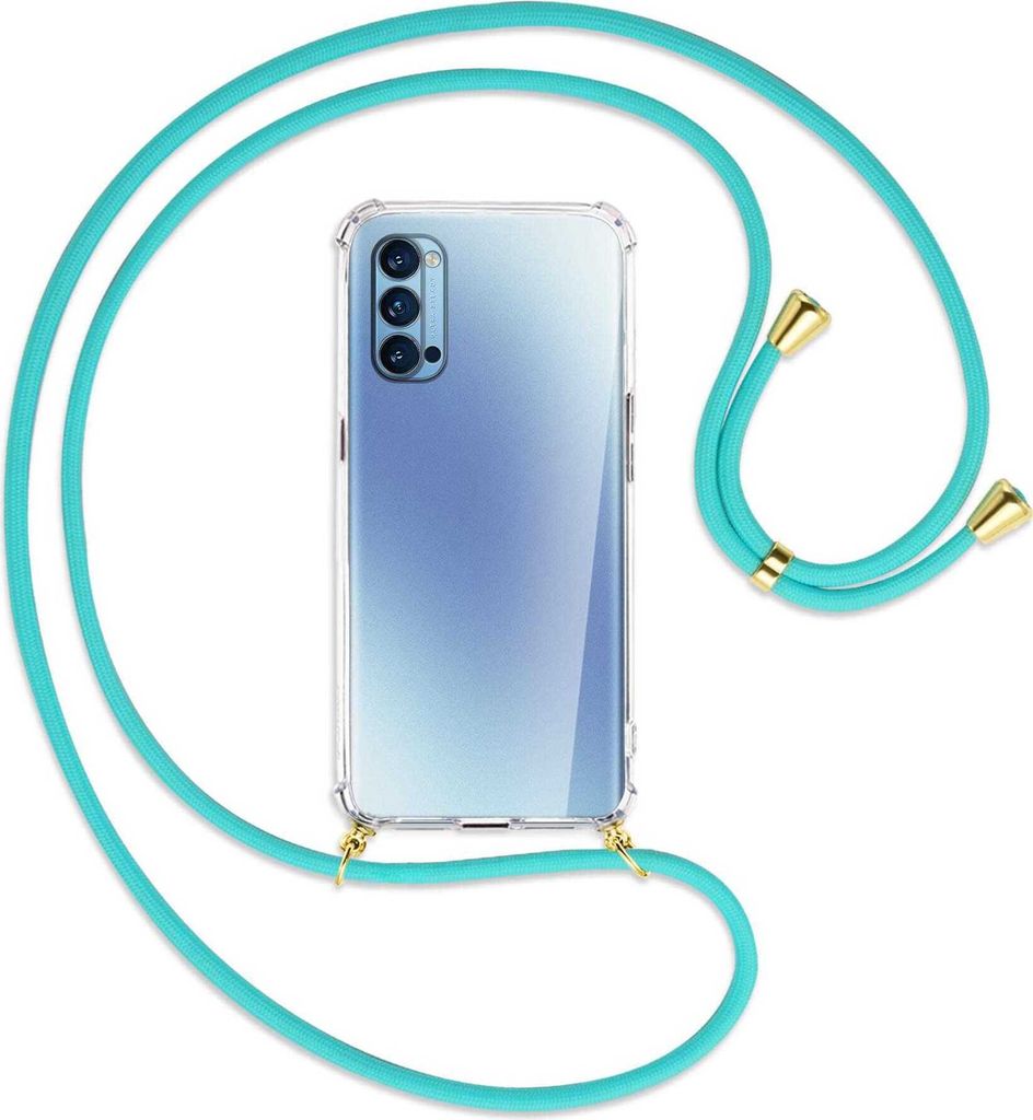 Handykette Backcover-Schutzhülle mit Band (Metall goldfarben) für Oppo Reno4 Pro 5G - türkis