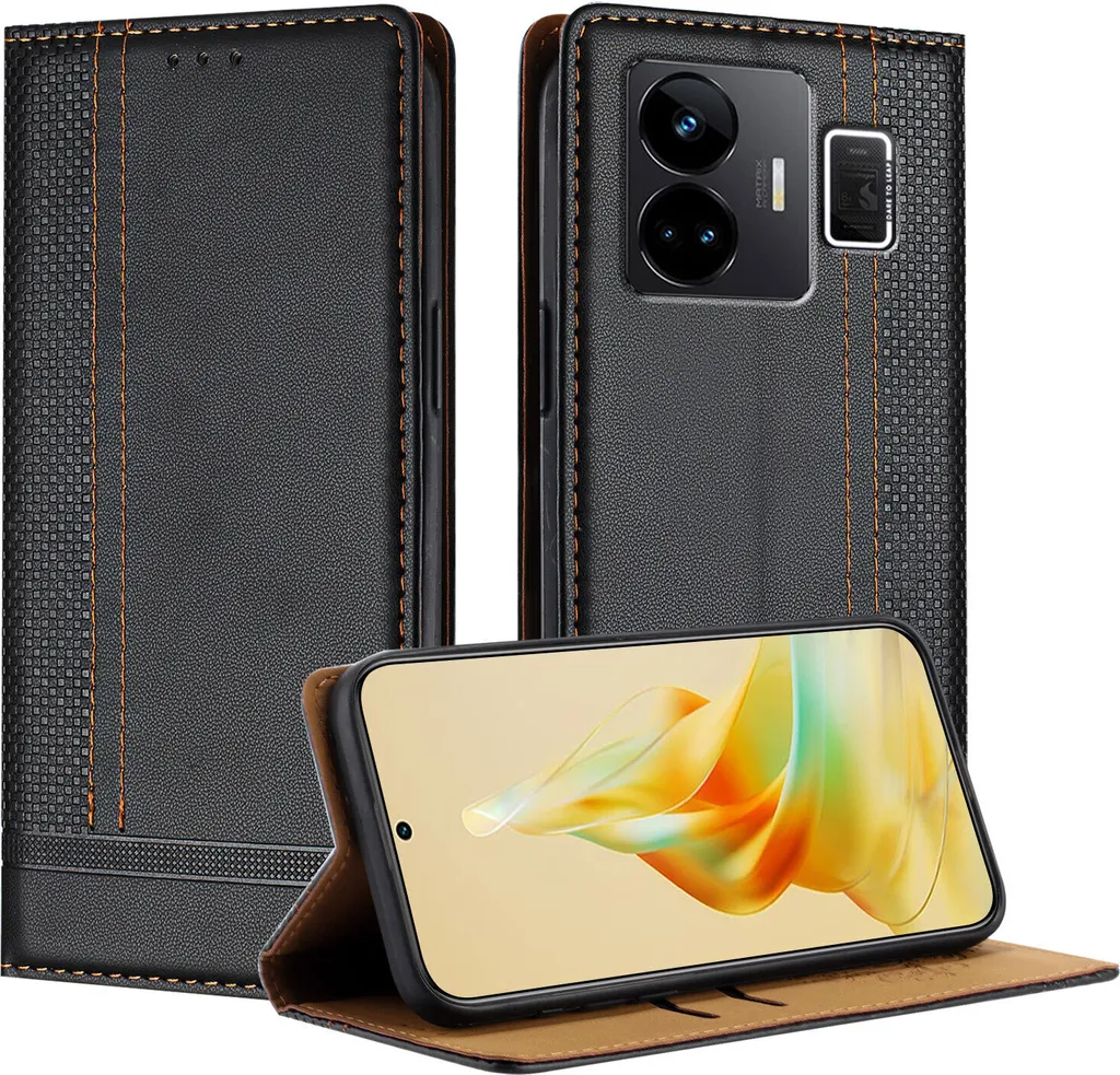 Cover Realme GT3 5G Nera Pelle - Custodia Business con Supporto Video