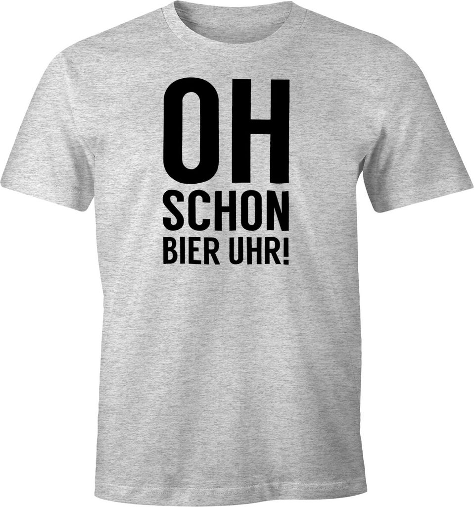 Herren Party T-Shirt Oh schon Bier Uhr Fun-Shirt Moonworks grau-meliert L