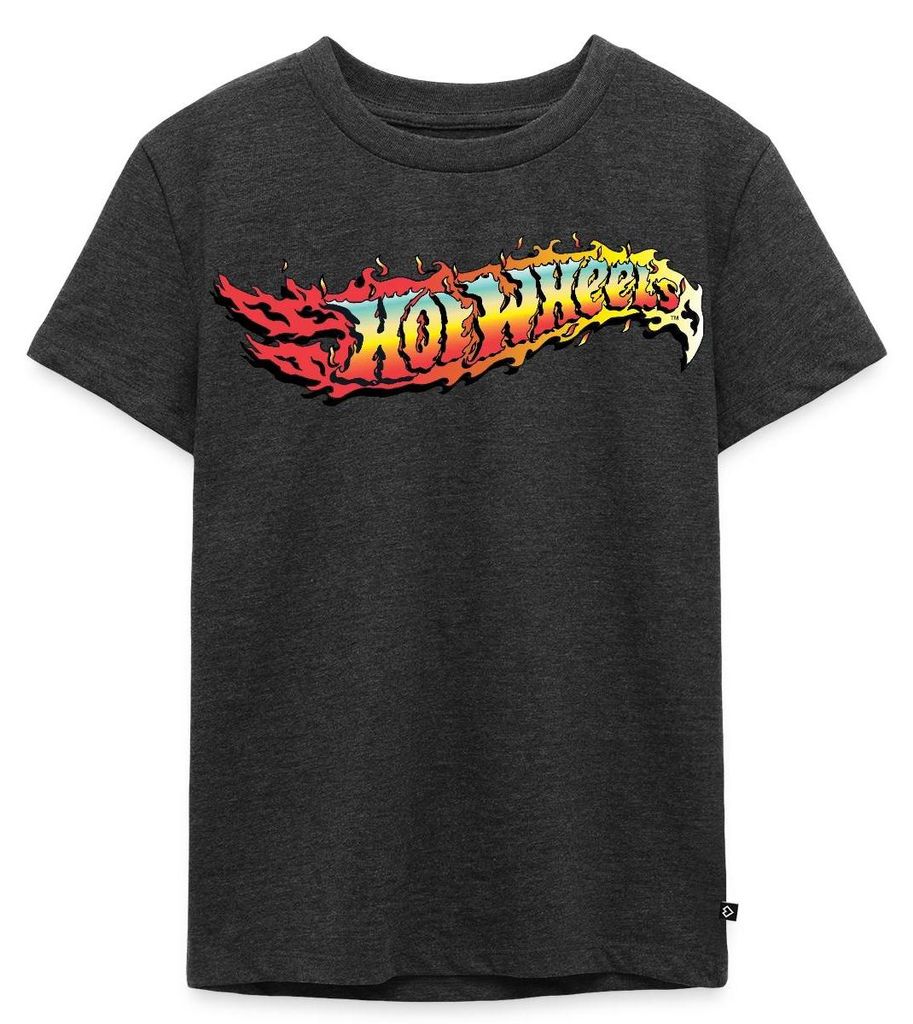 Spreadshirt Hot Wheels Logo-Design Mit Flammen Kinder Premium T-Shirt, 110/116 (4 Jahre), Anthrazit meliert