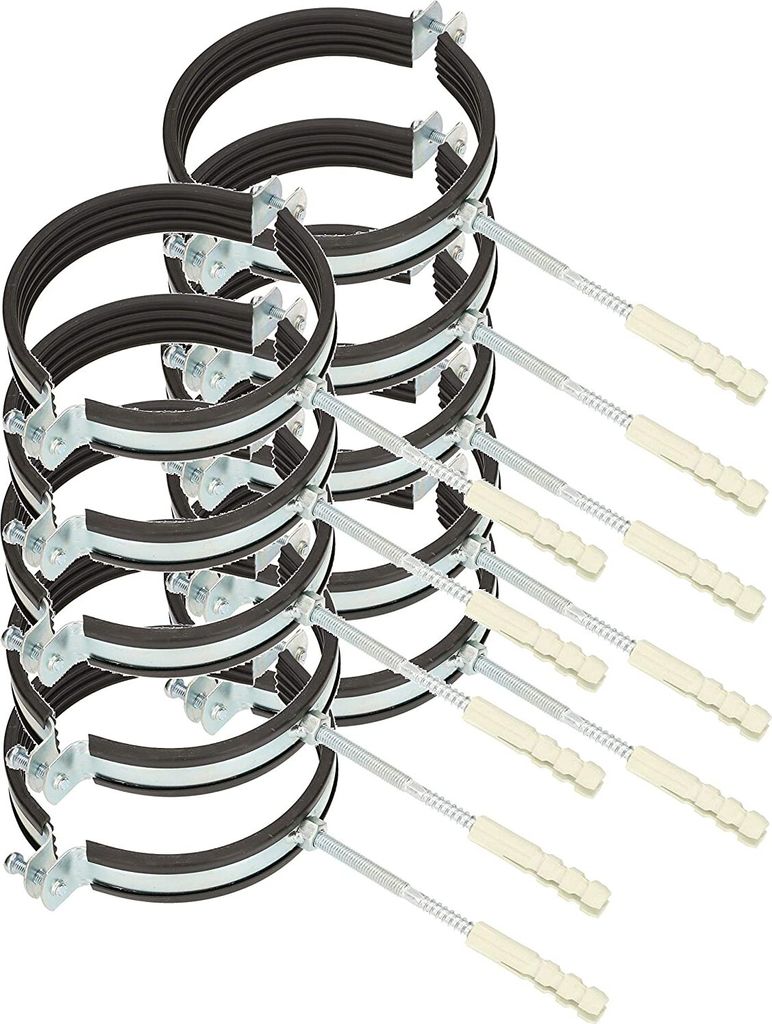 KOTARBAU 10er Set Rohrschellen 5" Rohrbefestigung Rohrleitungsbefestigung Gelenkrohrschellen Dichtung mit Dübeln