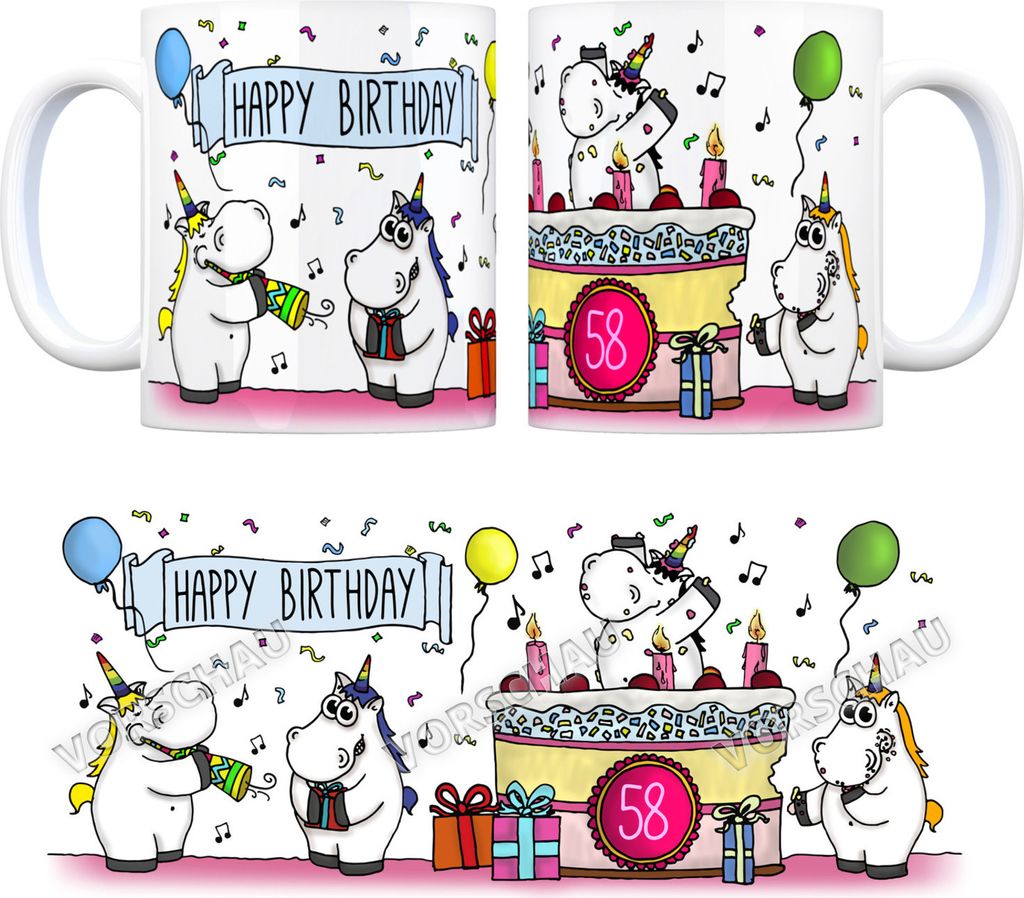 Kaffeebecher mit Einhorn Geburtstagsparty Motiv zum 58. Geburtstag Tasse mug
