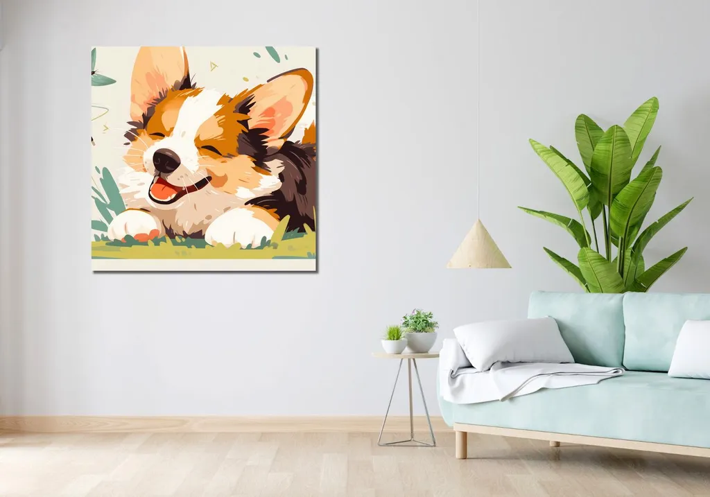 Arte su Tela Corgi Spensierato 100x100 - Quadro Arredo per Relax - 2