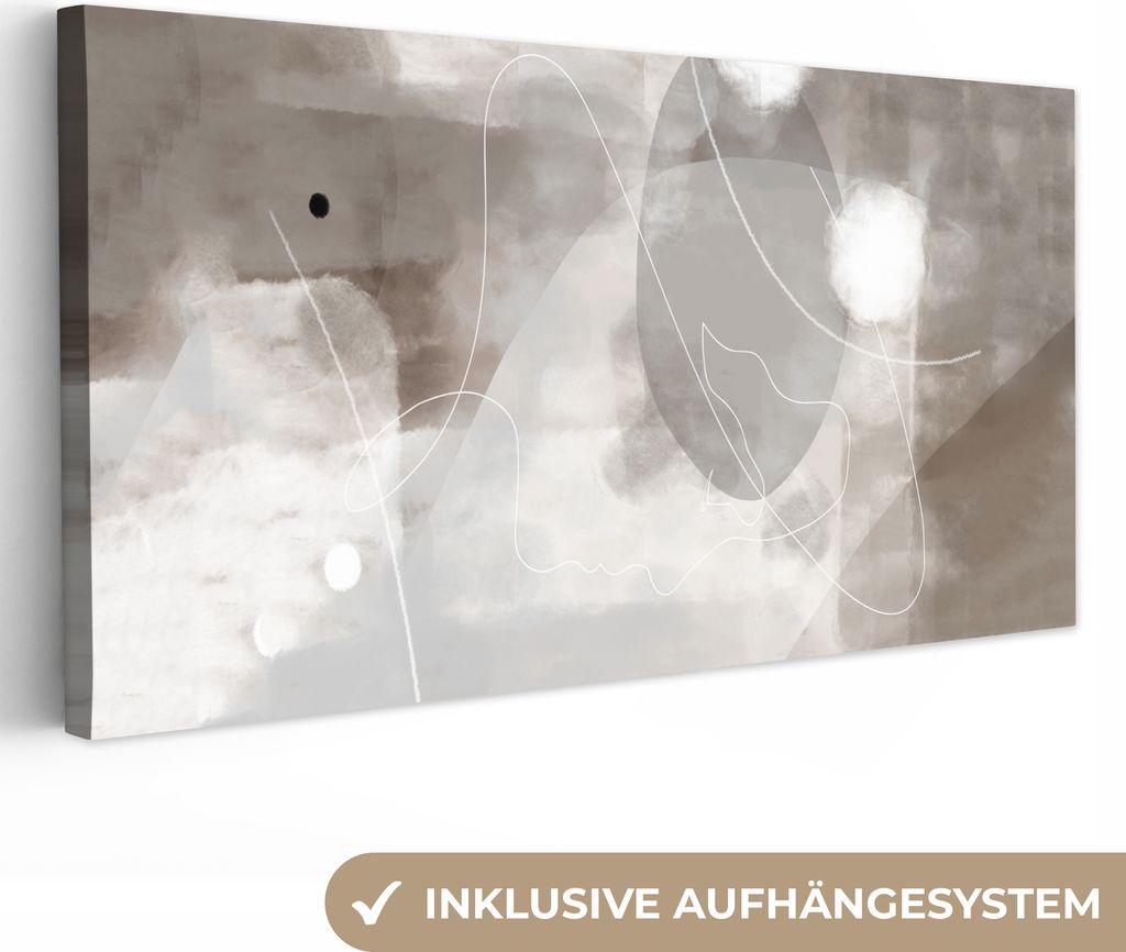 MuchoWow - Leinwandbilder - Farbe - Grau - Strichzeichnung - Abstrakt, Wandbild, Wanddeko Bilder Wohnzimmer, 40x20 cm