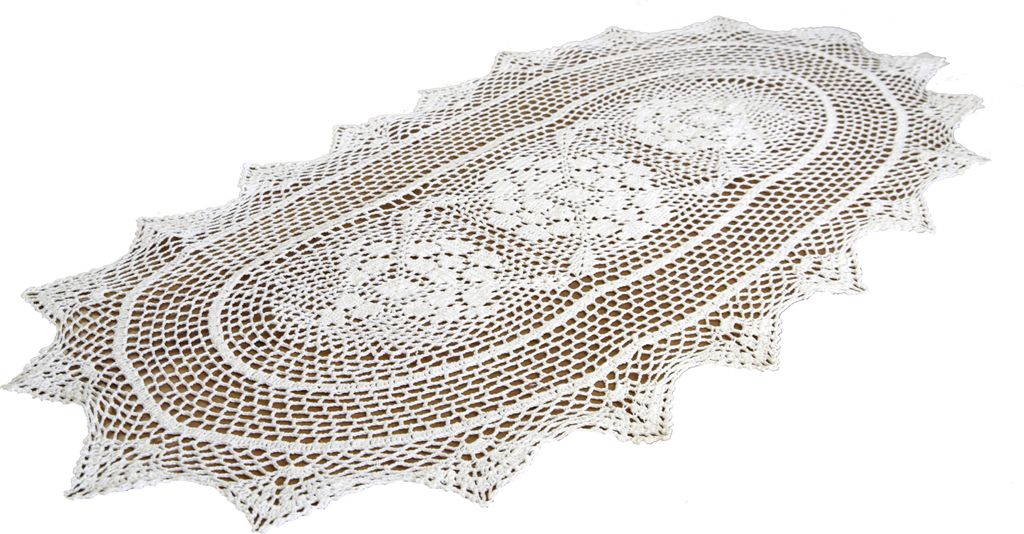 Ovaler, weißer Häkeltischläufer 60x120, weiße geflochtene Baumwolldeckchen