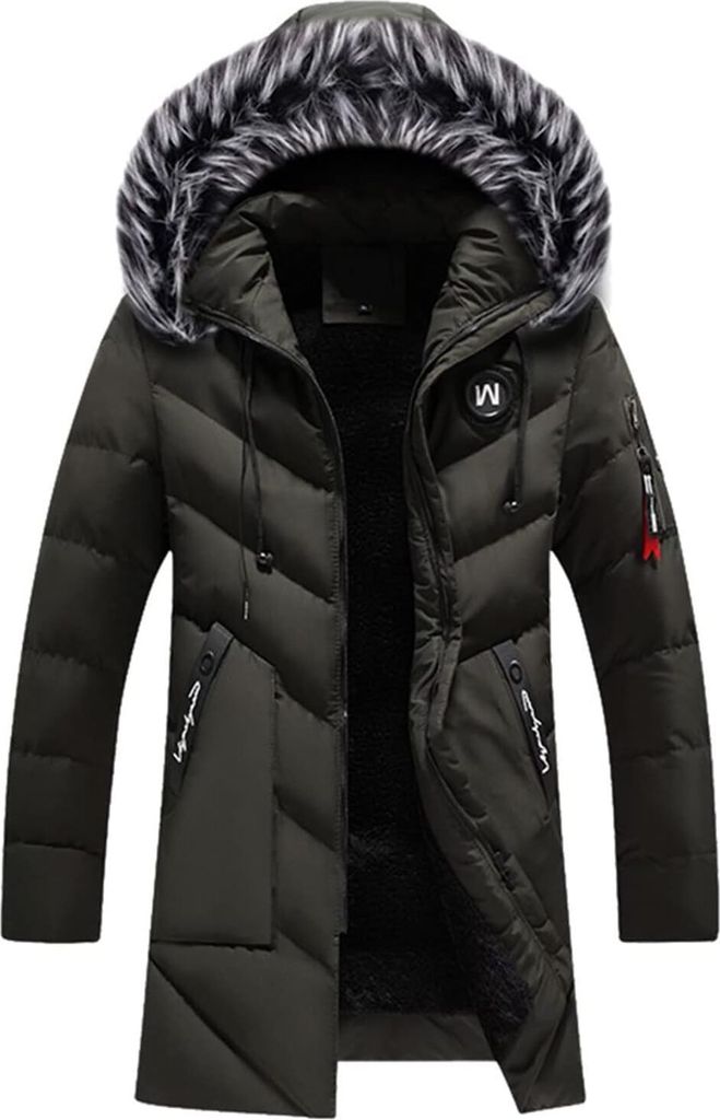 ASKSA Herren Winterparka Dicke Warme Winterjacke Maenner Winddicht Casual Oberbekleidung Mittellanger Mantel Parka Winterjacke,Armeegruenz,XXL