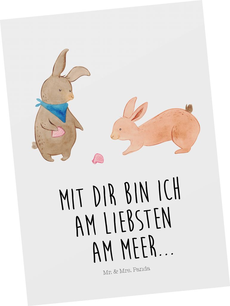 Mr. & Mrs. Panda Grußkarte Hasen Muschel - Weiß - Geschenk, BFF, Postkarten, Meer, Ansichtskarten, einzelkarte, Strand, Muttertag, Fotokarte, Pos...