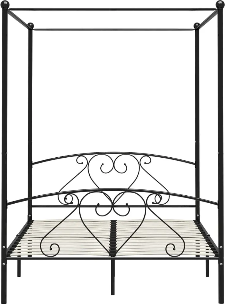 Lit à baldaquin métal noir 140x200 cm - Structure stable et durable