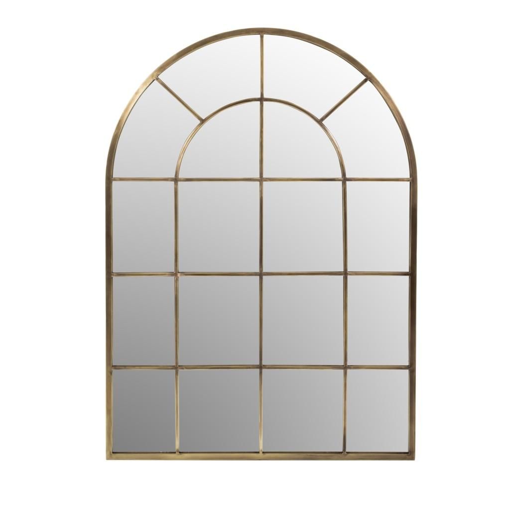 Spiegel gewölbt im Fensterdesign – 93 x 124 cm – Rahmen in edlem Gold