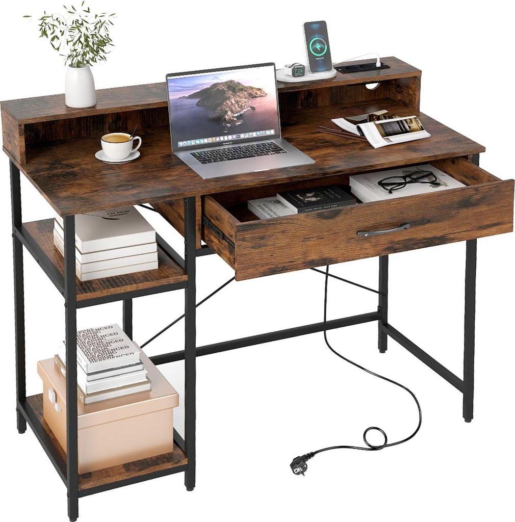 Scrivania per computer con prese di corrente, cassetto e Immagine del prodotto 