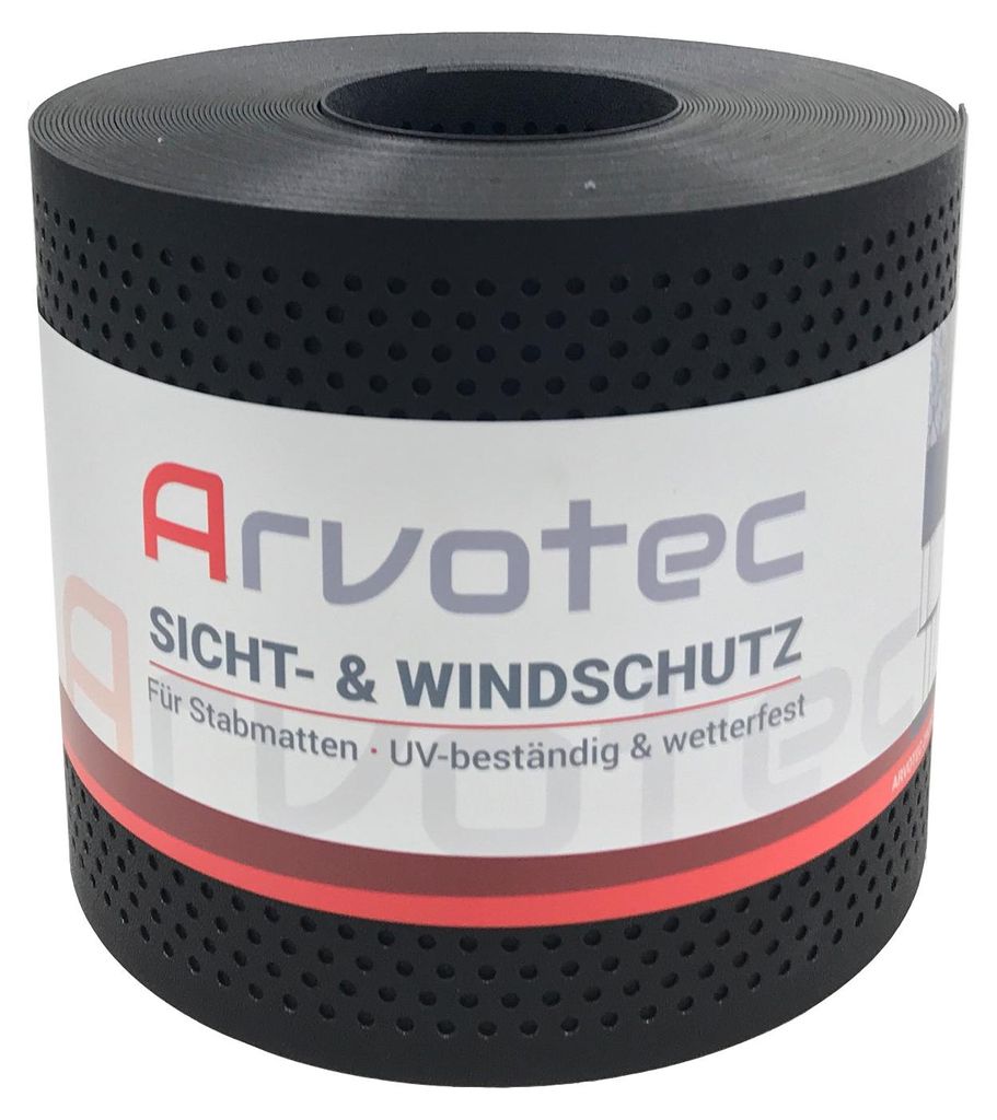 Arvotec Sichtschutzstreifen | 25m Rolle, 'Gelocht', Schwarz | besonders Stark mit 1,1 mm, keine Klemmschienen nötig | UV- und witterungsbeständig