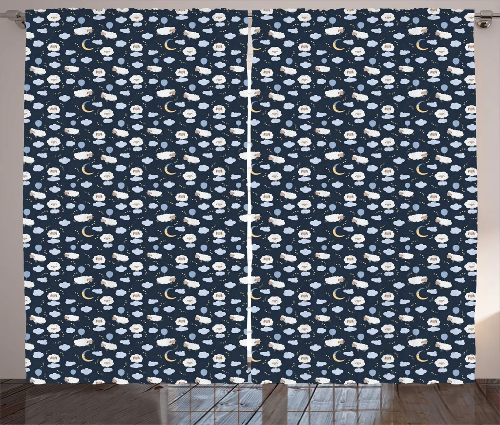 ABAKUHAUS Rideau Chambre Enfant Sleep Sheep Bleu Nuit 280 x 225 cm