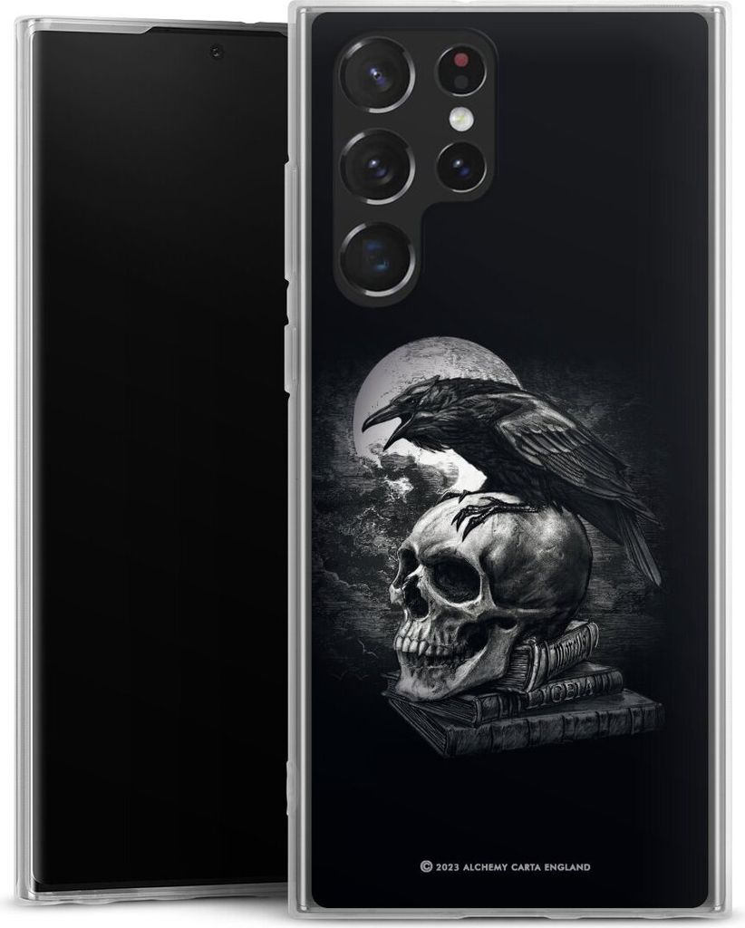 DeinDesign Slim Hülle für Samsung Galaxy S22 Ultra Silikon Case Ultra Dünn Handyhülle Rabe Schädel Totenköpfe