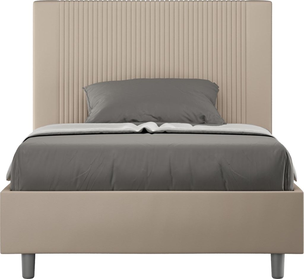 ITYHOME - Gepolstertes Bett ohne Lattenrost 120x210 mit Kunstlederbezug Taubengrau Goya