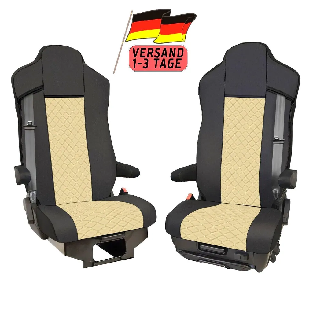 Coprisedili IVECO S-WAY 2021 in Ecopelle Nero/Beige - Comfort su Misura