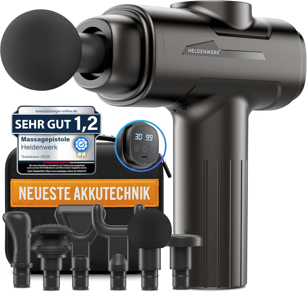 Pistola per massaggi con 6 accessori e 30 livelli, pistola per massaggi muscolari silenziosi con touchscreen LCD, USB-C, 0,68 kg di peso, ideale per la casa, l'ufficio e il fitness