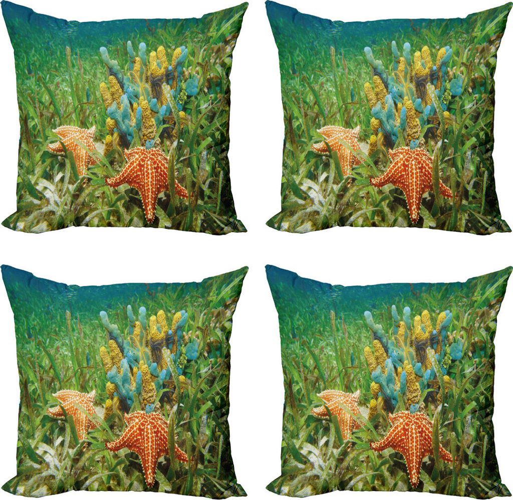 ABAKUHAUS Seestern Kissenbezug Set (4 Stück), Unterwasserleben, Moderner Doppelseitiger Digitaldruck, 60 cm x 60 cm, Mehrfarbig