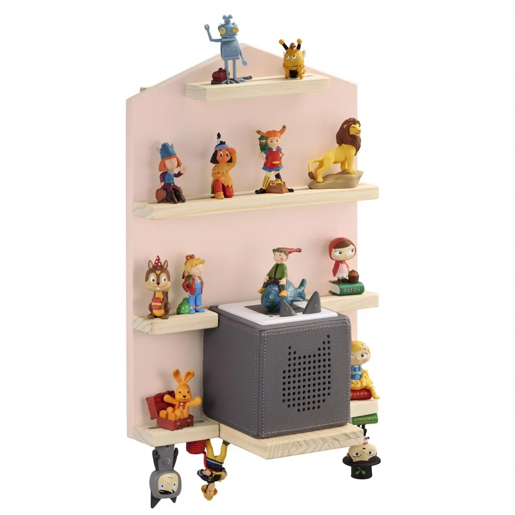 Étagère Maison bois et rose avec plateau pour Tonies® et jouets