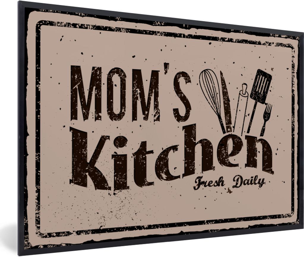 MuchoWow Gerahmtes Poster Küche - Mama - Retro 90x60 cm - Poster mit Schwarzem Bilderrahmen Wandposter Rahmen Foto Bilder - Fotorahmen - Foto-Pl...