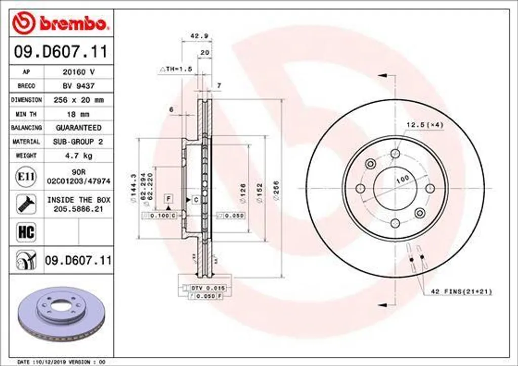 Disque de frein Kia Picanto JA : Remplacement OE Brembo 09.D607.11