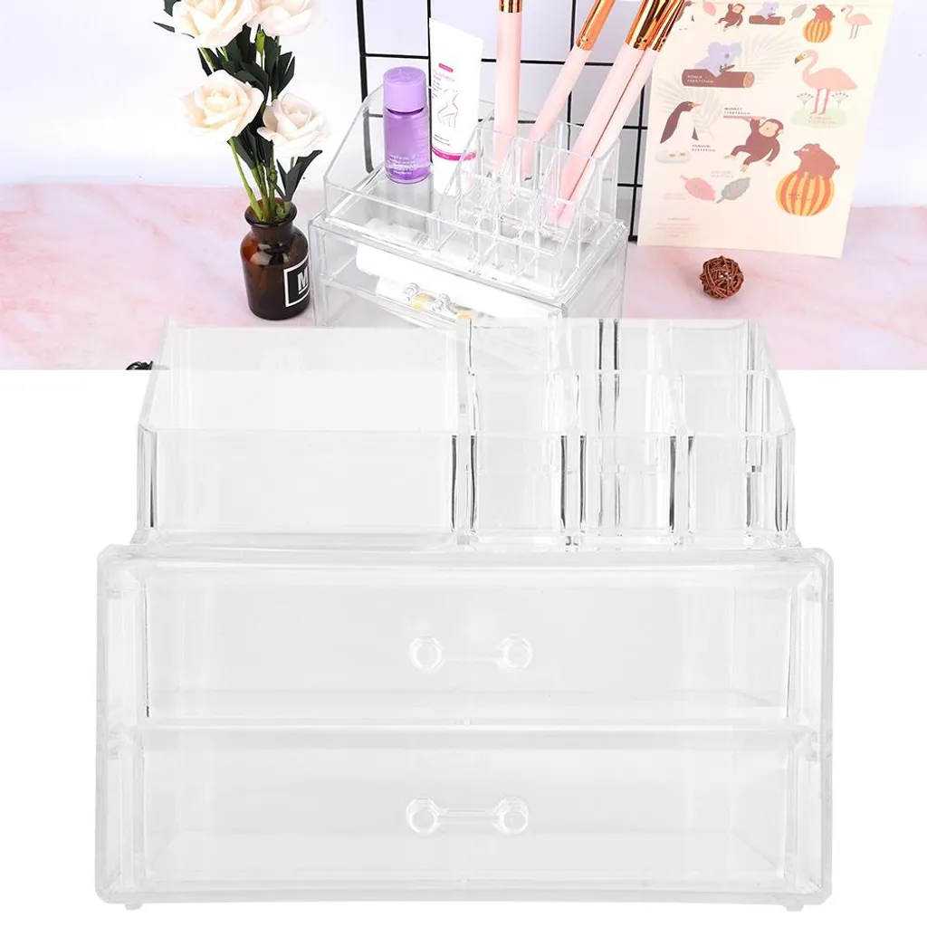 Trousse de toilette transparente à tiroir coulissant et multi-niveaux