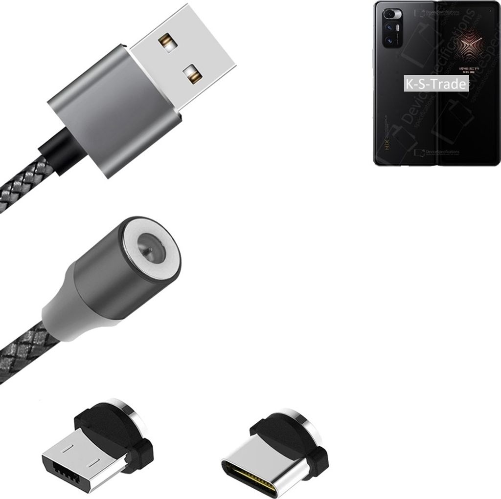 K-S-Trade Hochwertiges Magnet-Lade-kabel Sync-Kabel Daten-Kabel für Xiaomi Mi MIX Fold mit USB-Typ-C-Anschluss und Micro-USB-Anschluss 2A bis zu
