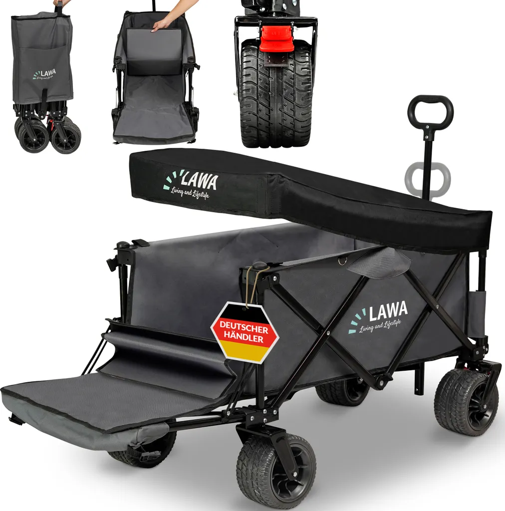 Carrello Pieghevole con Tetto 100kg - Ruote Off-Road per Cani e Spesa