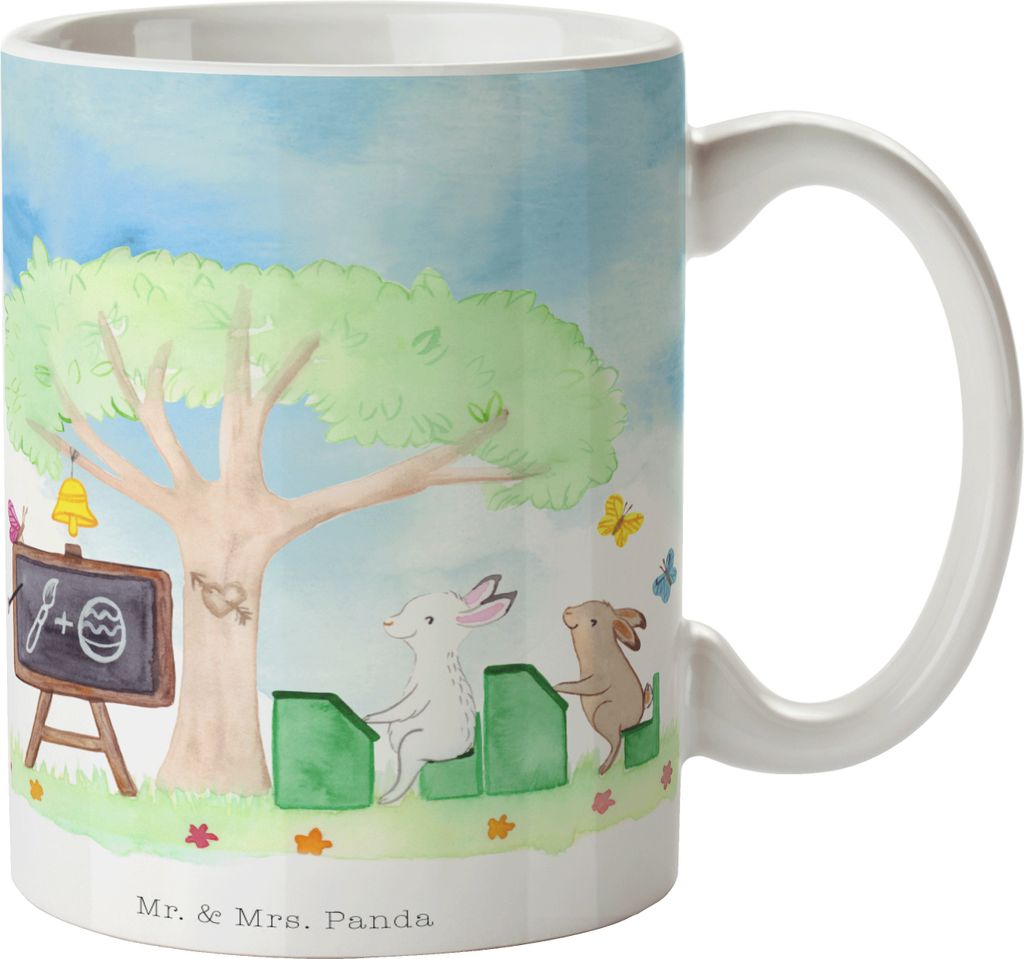 Mr. & Mrs. Panda Kaffeetasse Ostern Hasenschule - Blumig - Geschenk, bedruckt, Teetasse, Becher, schöne tasse, Trinkbecher