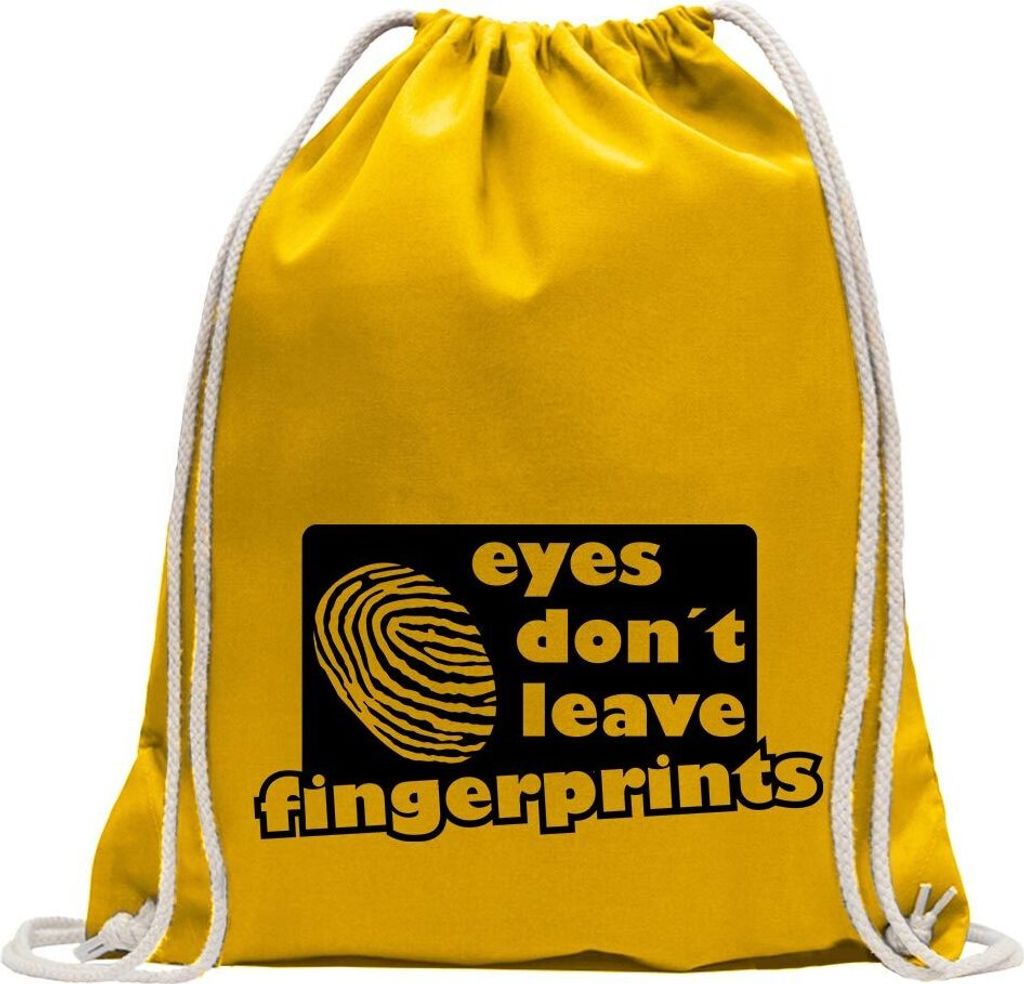 Kiwistar - Turnbeutel - gelb - Eyes don't leave fingerprints - Fun Rucksack Sport Beutel Gymsack Baumwolle mit Ziehgurt