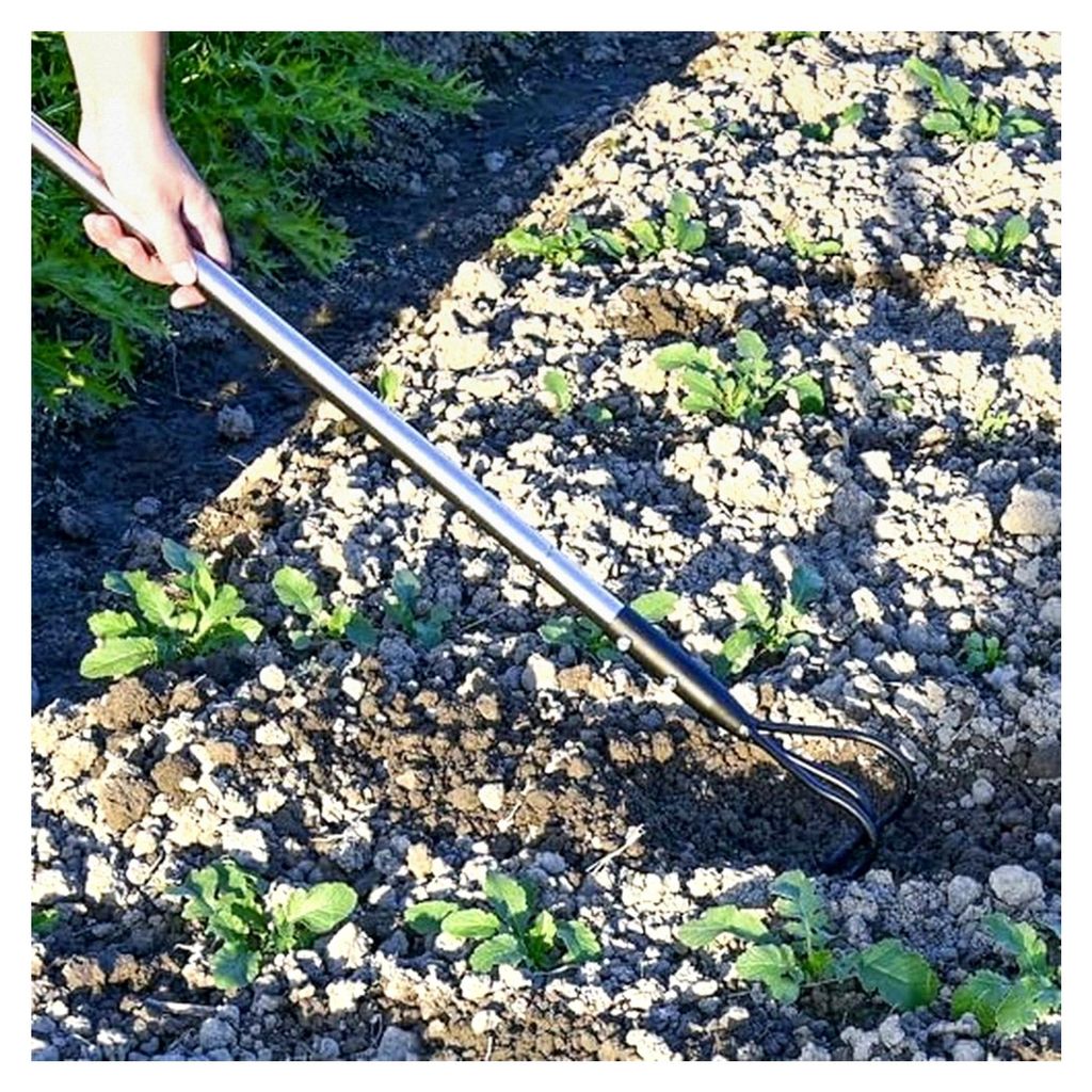 Handgrubber, 145 cm langer Handgrubber aus Kohlenstoffstahl, verstellbare Länge, 3-Zinken-Grubber für den Garten, Lockerung des Bodens, Gartenhacke