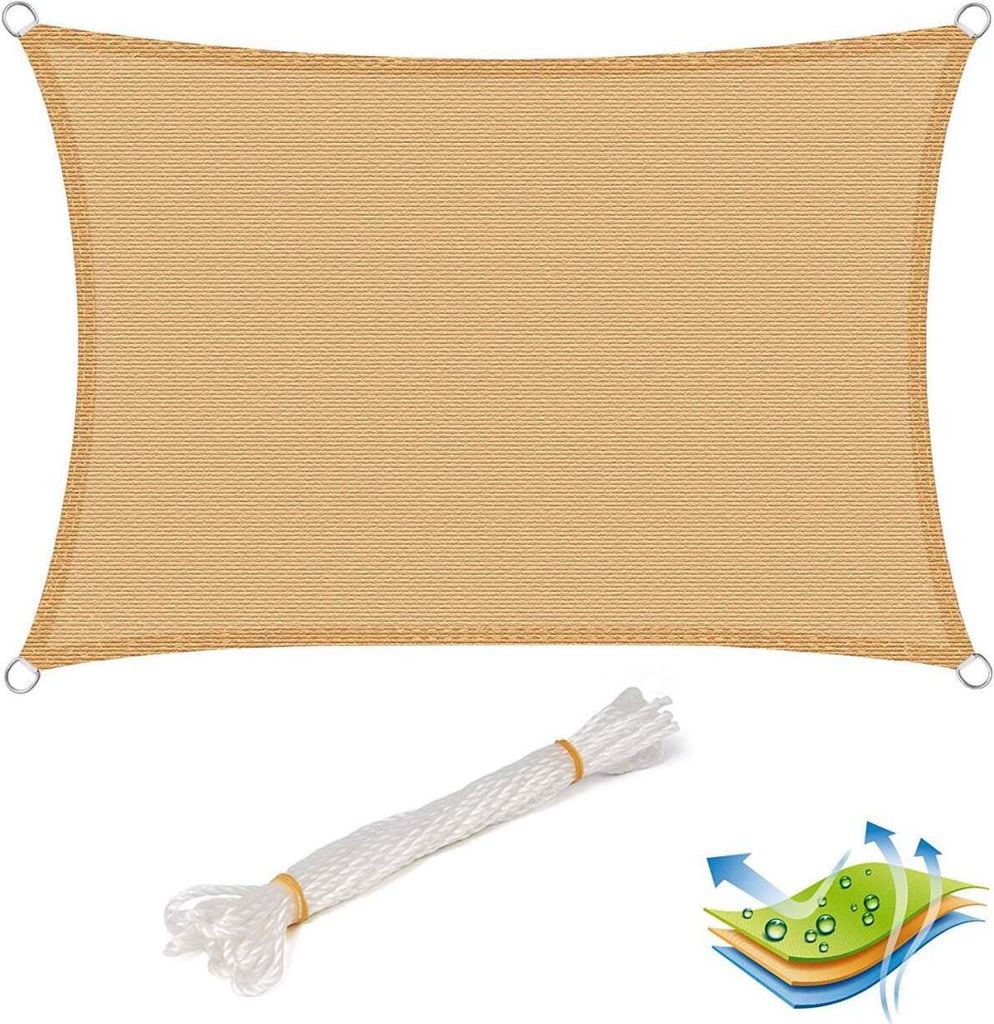 WOLTU Sonnensegel Sonnenschutz HDPE Windschutz UV Schutz Sand : 3x4 m Größe: 3x4 m