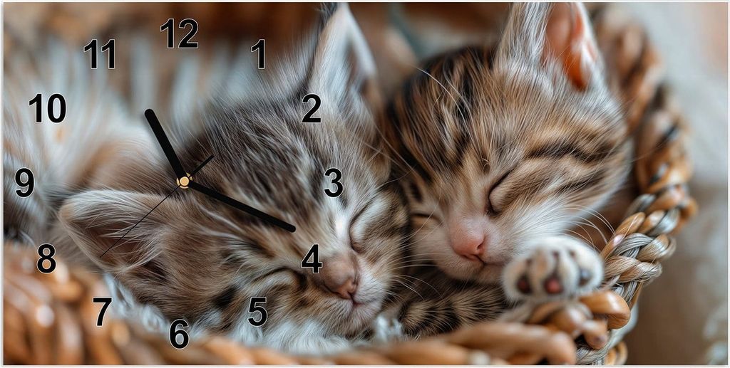 Wanduhr aus Glas mit Motiv Schlafende Kätzchen- 60 x 30 cm - inkl. Aufhängesystem