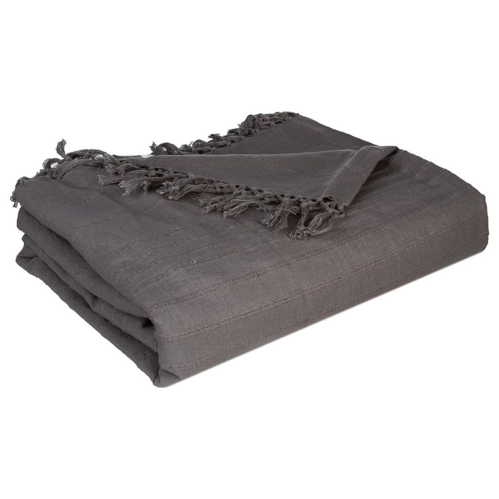 Atmosphera Créateur d'intérieur Tagesdecke Quasten Baumwolle anthrazit 250 cm x 230 cm