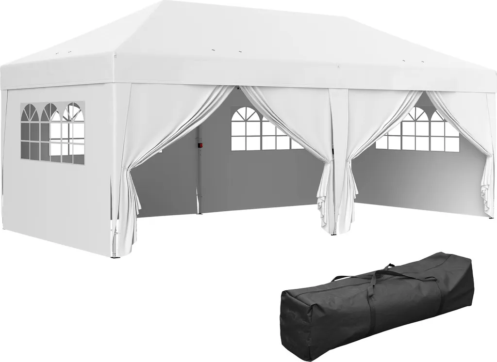 Tonnelle Pop-up 3x6m Imperméable avec 6 Parois et Système Anti-poches Eau