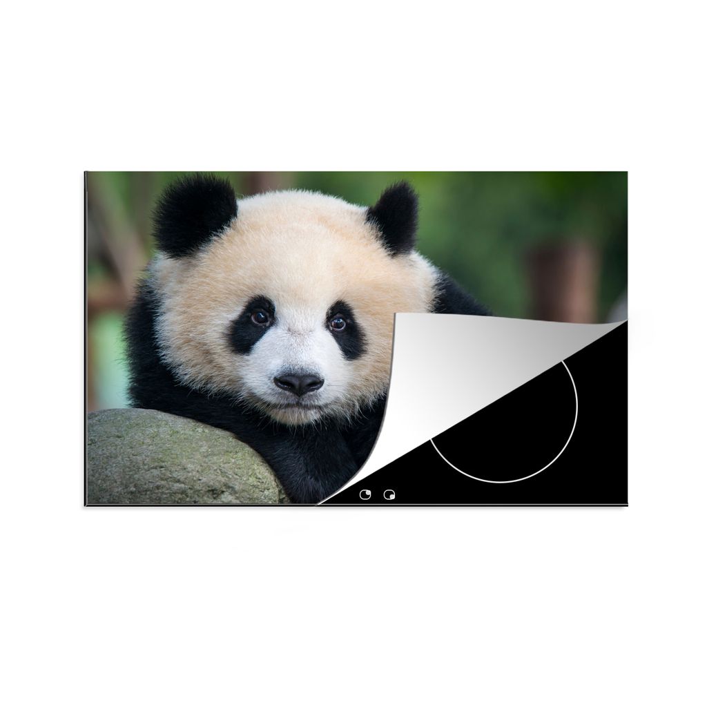 KitchenYeah Herdabdeckplatte Panda - Wildtiere - Porträt - Stein , 80x52cm, Küche Deko, Glaskeramikkochfeld Herdabdeckung, Abdeckplatte fùr Ko...