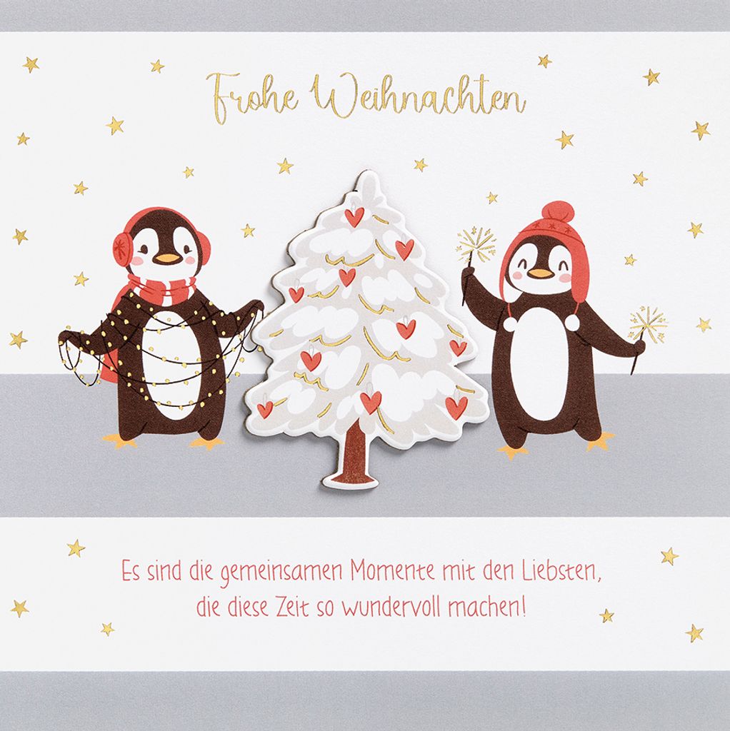 Weihnachten - Feelings Collection - Glückwunschkarte 15,5x15,5 cm mit Briefumschlag - Tannebaum Pinguine
