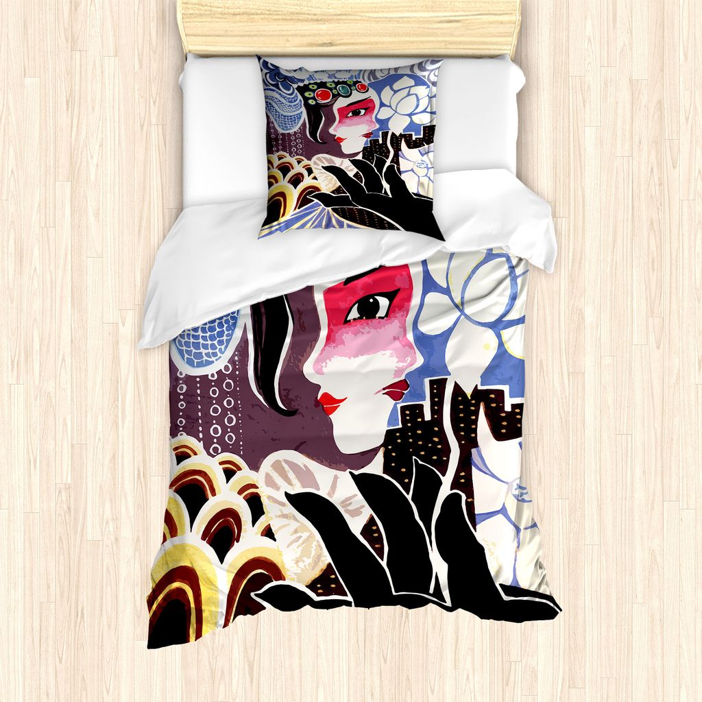 ABAKUHAUS Oper Bettbezug Set für Einzelbetten, Chinesische Kunstgemälde, Milbensicher Allergiker geeignet mit Kissenbezug, 135 cm x 200 cm - 80 x...