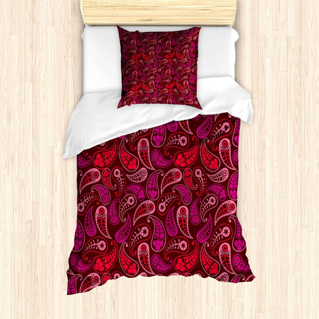 ABAKUHAUS Paisley Bettbezug Set für Einzelbetten, Rhythmische Tropfen Motive Shaped, Milbensicher Allergiker geeignet mit Kissenbezug, 135 cm x 20...