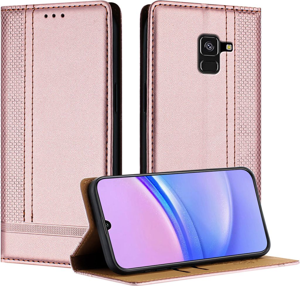 Handyhülle für Samsung Galaxy A8 2018 Leder Flip Klappbare Schutzhülle mit Standfunktion Pink