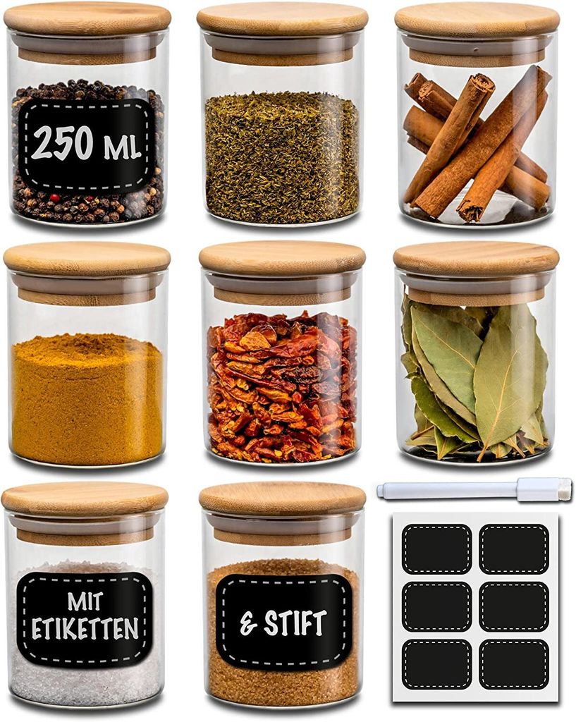 Set de 8 pots à épices de 250ml avec étiquettes et stylo Image du produit 