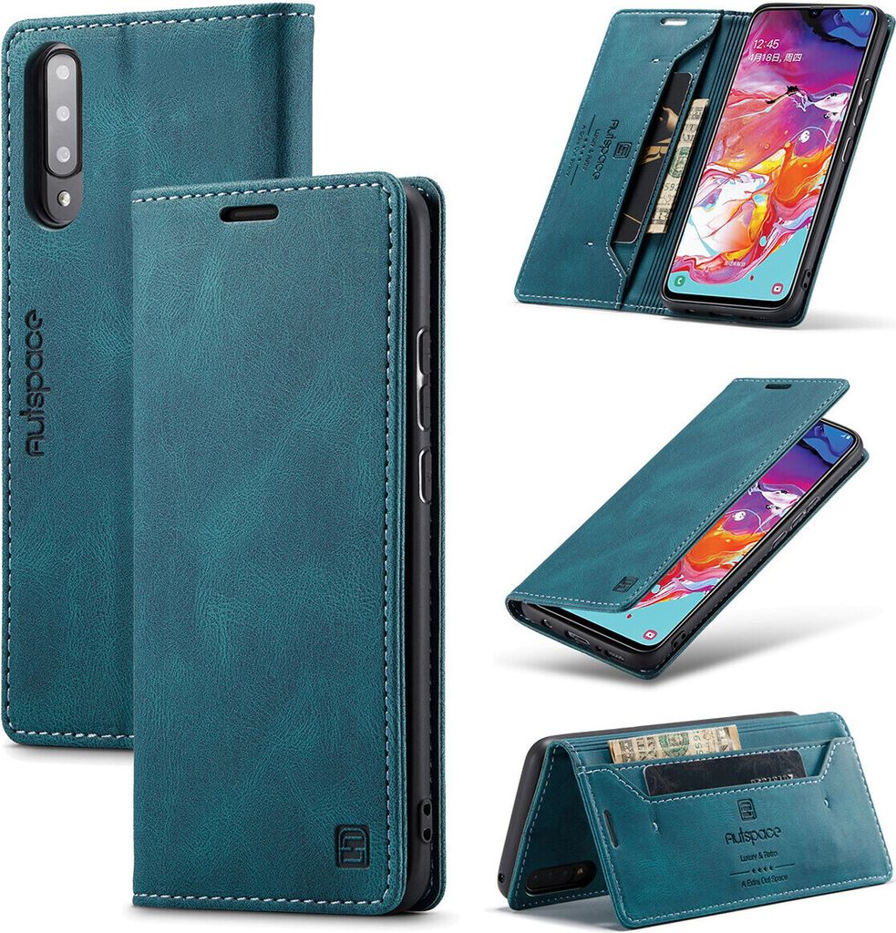 Galaxy A70s Brieftasche Hülle, Retro Kunstledertasche Stand Schutzhülle für Samsung Galaxy A70 / A70S Blau
