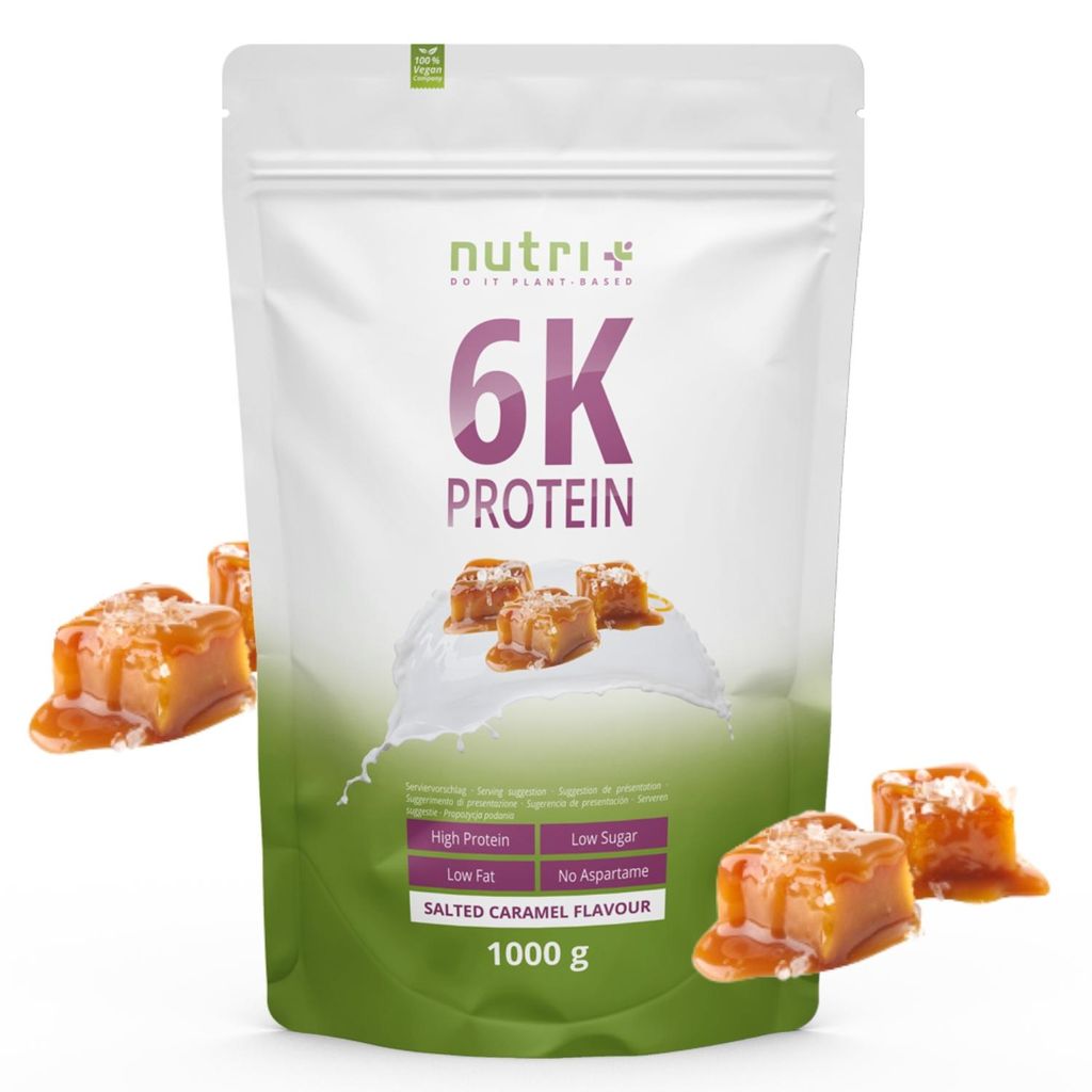 nutri+ 6K Proteinpulver 1000 g - veganes Eiweiß Pulver - Salted Caramel