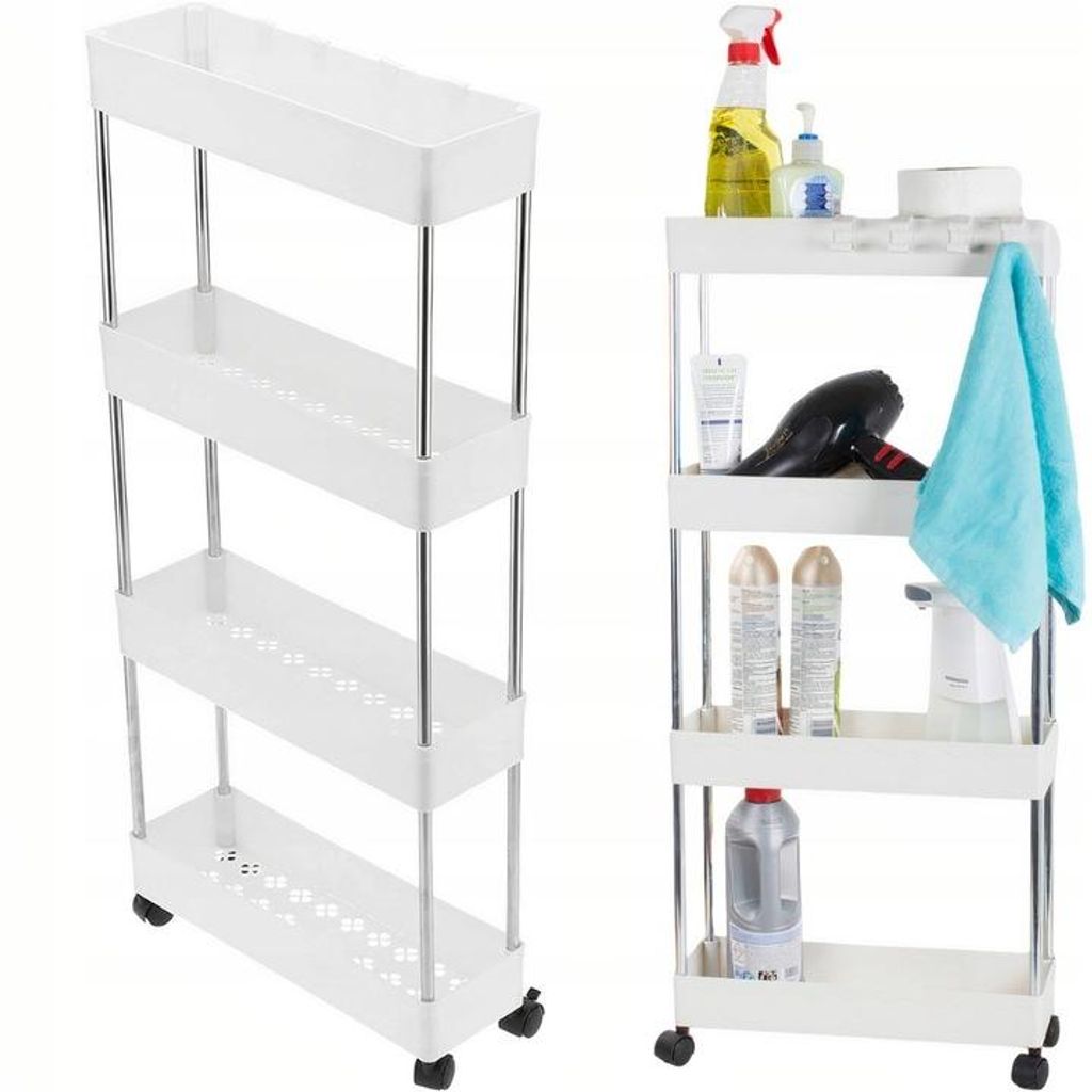 Rollregal 4 Ebenen Mit Haken – Schmale Küchen Und Bad Regal Produktbild 