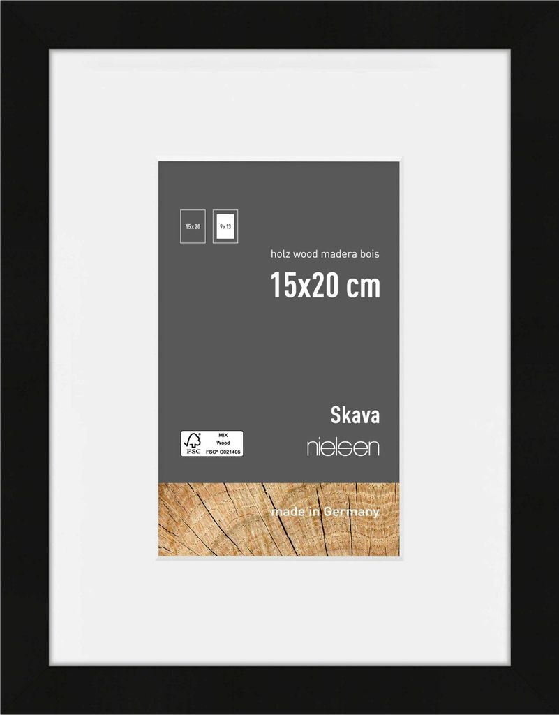 nielsen Holz Bilderrahmen Skava Schwarz, 15,0 x 20,0 cm - mit Passepartout 9x13 cm