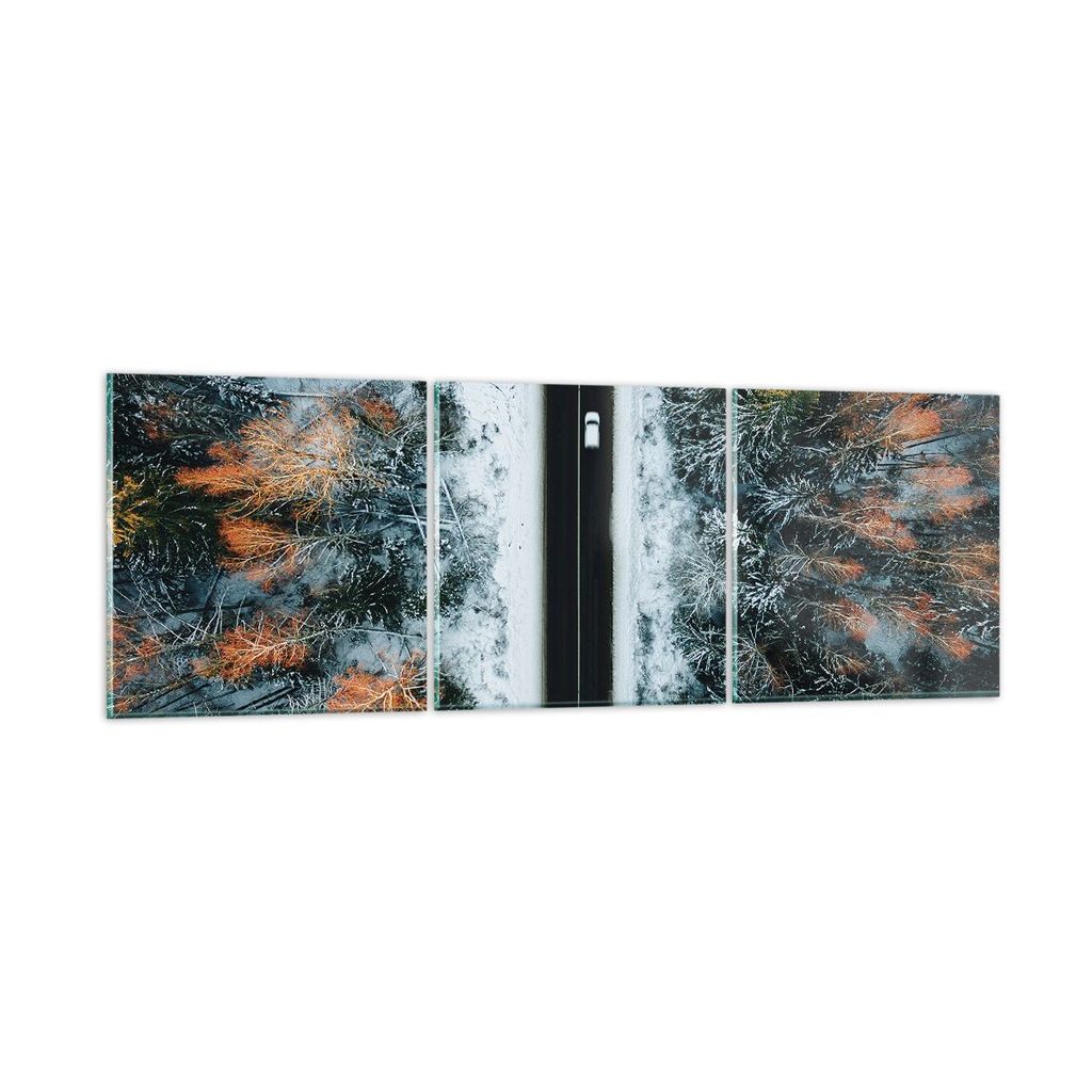 Bilder auf glas - 3 Teile - Wald Weg Schnee - 150x50cm - Glasbilder - Wandbilder - Bilder - zum Aufhängen bereit - Wanddekoration aus Glas - Glas ...