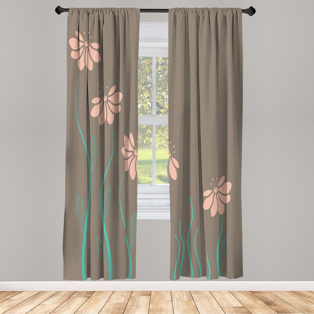 ABAKUHAUS Blume Vorhänge 2 Panel Set für Wohnzimmer Schlafzimmer Nachbildung, Blumenblütenblätter Mit Gestreiften Blättern Und Linien Modern S...